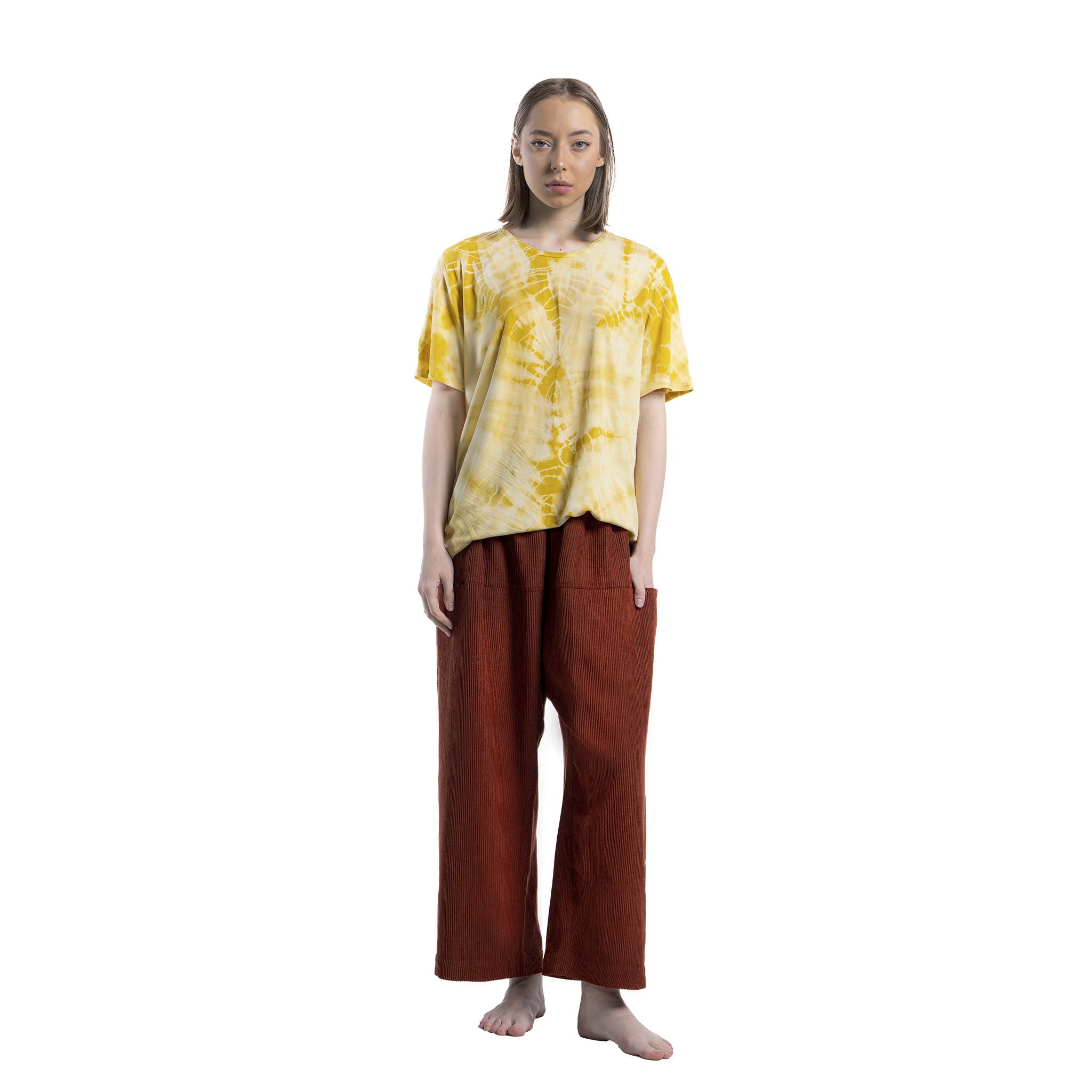 Standart Fit Sarı Güneş Batik Tişört